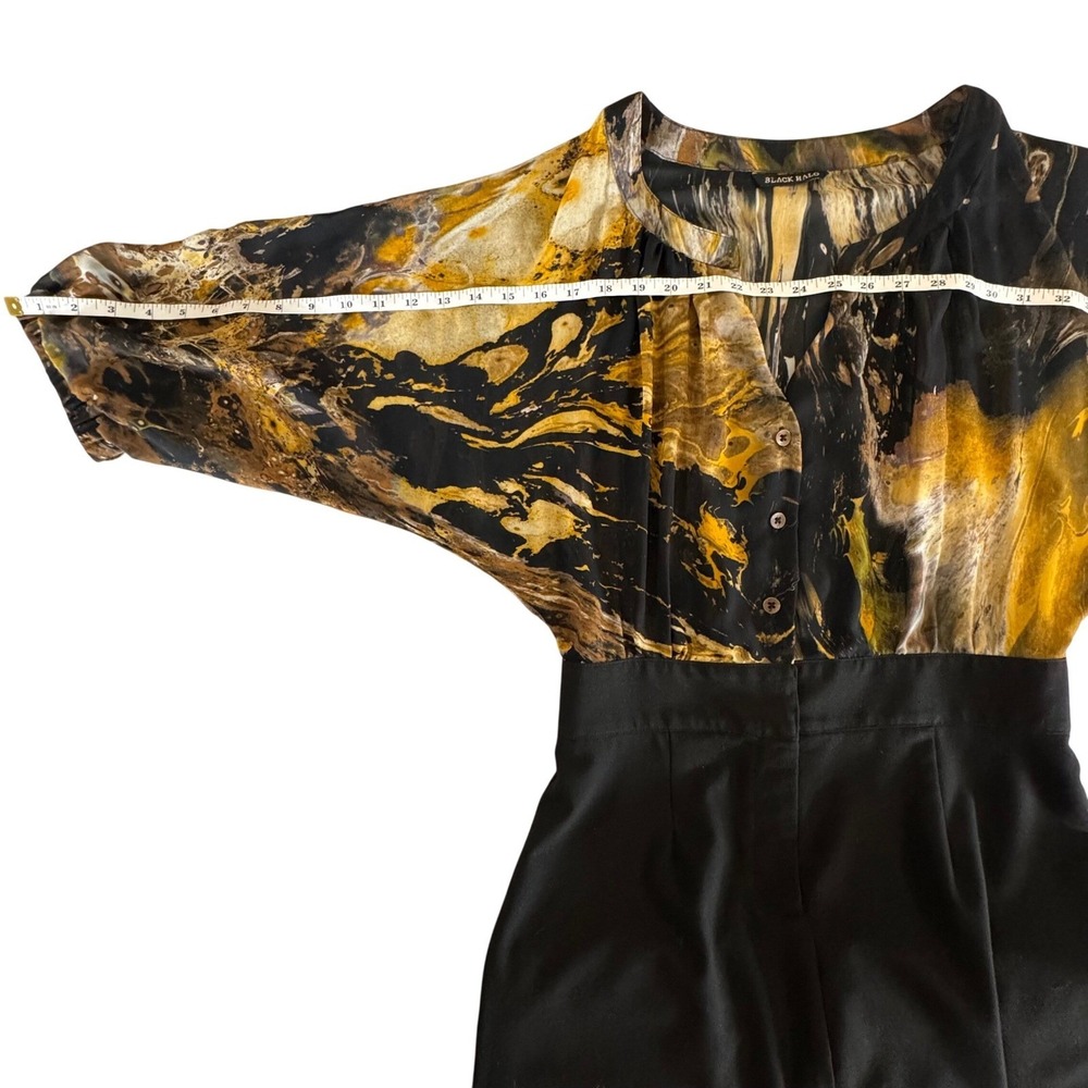 Black Halo Sheer Watercolor Blouson Sheath Dress Black Mustard Women 12 - Picture 4 of 9
